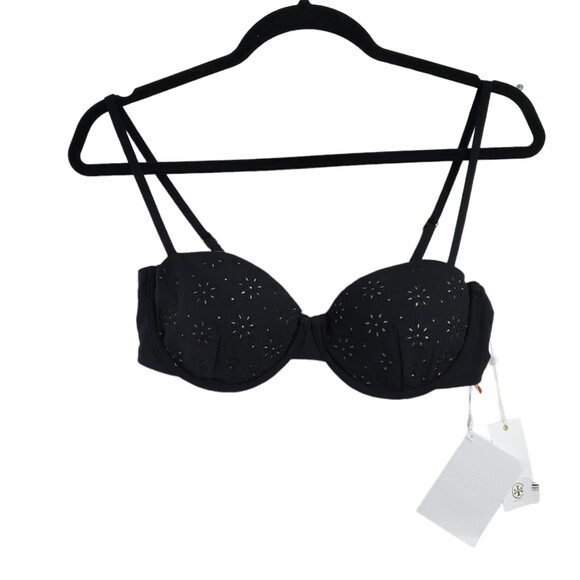 Tory Burch Other - NWT Tory Burch L Broderie Anglaise Underwire Bikini Top Black Gold Eyelet Swim